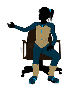 坐在椅子上的女青少年滑雪者插画剪影