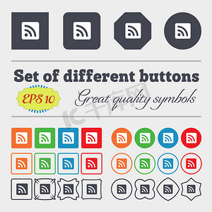 RSS feed icon sign 一大套丰富多彩、多样化、高质量的按钮。