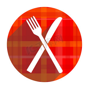 餐厅图标摄影照片_孤立的餐厅红色平面图标