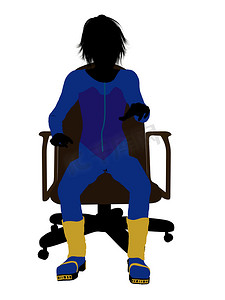 坐在椅子上的男性青少年滑雪者插画剪影