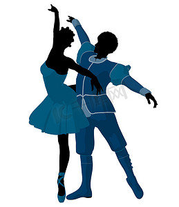 非洲裔美国芭蕾舞夫妇插画剪影