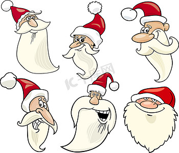 快乐的圣诞老人卡通面孔图标集