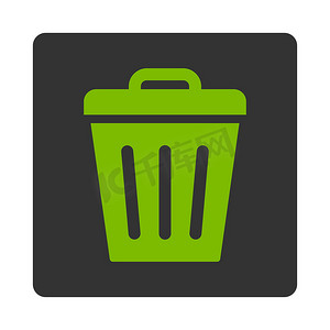 垃圾桶平面生态绿色和灰色圆形按钮