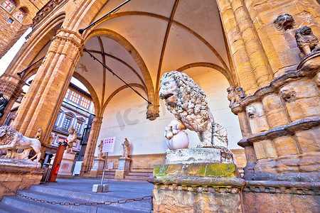 佛罗伦萨广场地标和雕像 v 的 Piazza della Signoria