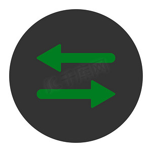 箭头交换水平平面绿色和灰色圆形按钮