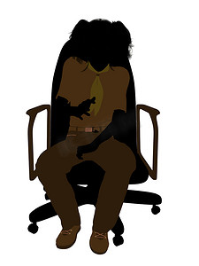 插画椅子摄影照片_坐在椅子上的女童子军插画剪影