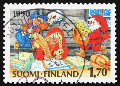 “邮票芬兰 1990 年圣诞老人的精灵，圣诞节”