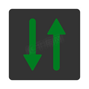 箭头交换垂直平面绿色和灰色圆形按钮