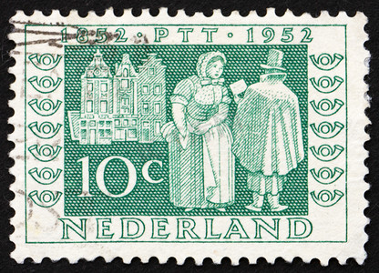 邮票荷兰 1952 年邮寄 1852 年