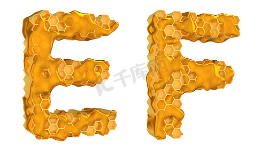 孤立的蜂蜜字体 E 和 F 字母