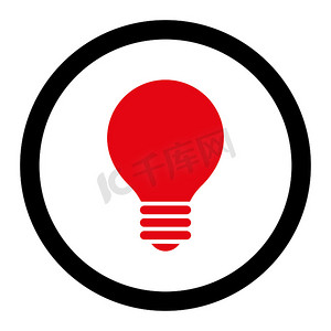 台灯图标摄影照片_电灯泡扁平密集的红色和黑色圆形光栅图标