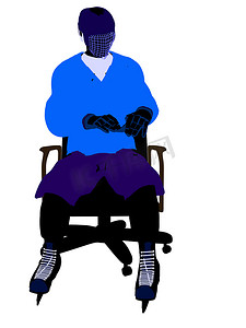 男性曲棍球运动员坐在椅子上插画剪影