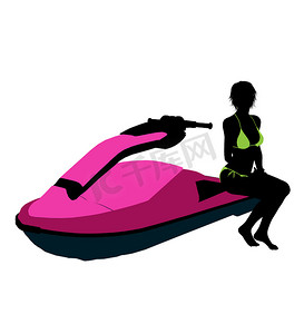 女水上摩托艇艺术插图剪影