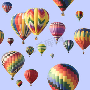 一群五颜六色的热气球漂浮在蓝天上