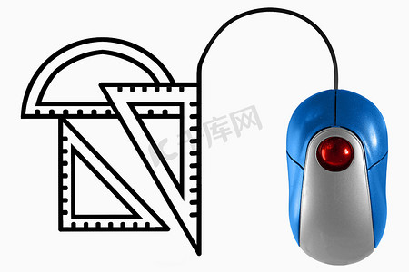 鼠标符号摄影照片_计算机鼠标电缆描绘的绘图工具
