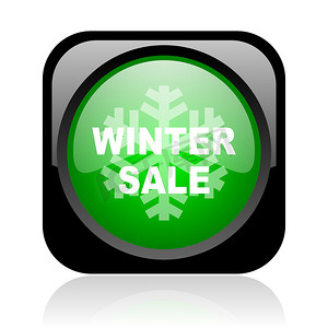 冬季销售黑色和绿色方形 web 光泽图标