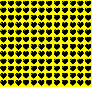 黄色活动促销摄影照片_在黄色背景上的黑色心形。