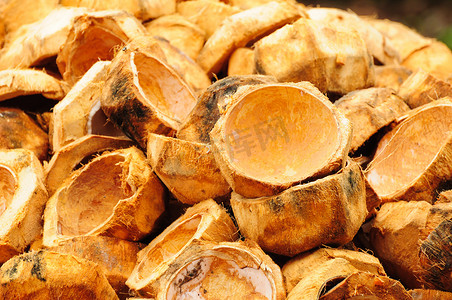 碳水食物摄影照片_大量的椰子壳