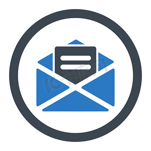打开邮件扁平光滑的蓝色圆形字形图标