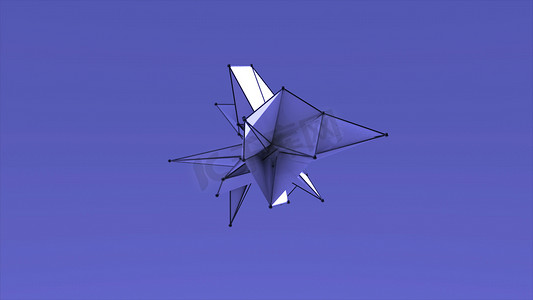 彩色钻石装饰摄影照片_由三角形 3D 渲染制作的抽象彩色分形几何、多边形或 Lowpoly 风格黑球