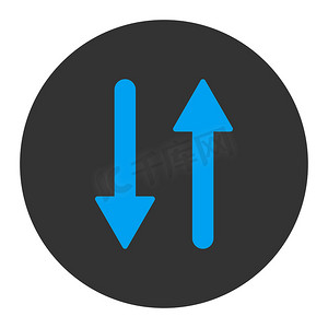 箭头交换垂直平面蓝色和灰色圆形按钮