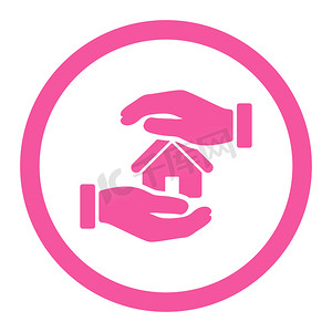 房地产保险扁平粉红色圆形字形图标