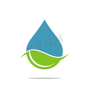 滴水与绿叶标志模板插画设计。