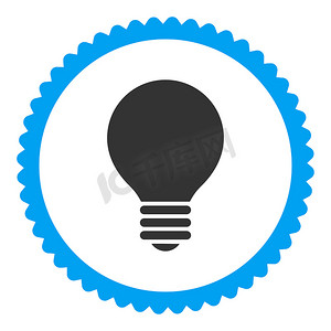 电灯泡平蓝色和灰色圆形邮票图标