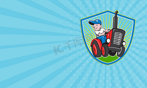 名片农民驾驶老式拖拉机卡通