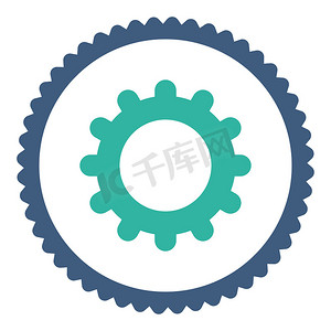 app扁平图标摄影照片_齿轮扁平钴和青色圆形邮票图标