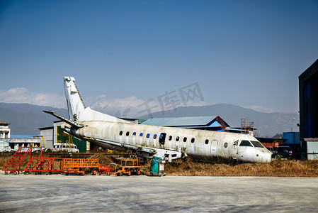 报废的飞机在尼泊尔加德满都机场