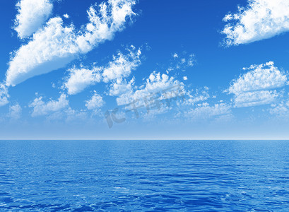 地平线背景摄影照片_多云的蓝天离开海平面上方的地平线