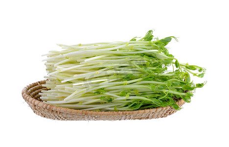 豌豆芽摄影照片_白色背景上的绿豌豆芽