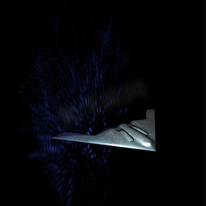 在幻想场面的无人驾驶的战机有深蓝背景