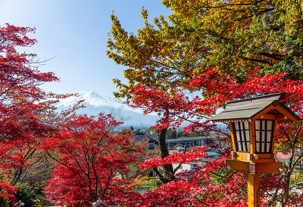 日本寺庙和富士山