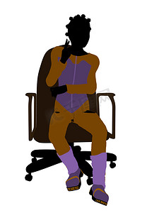 滑雪板插画摄影照片_非洲裔美国女性青少年滑雪者坐在椅子上插画剪影