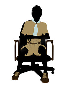 非洲裔美国童子军坐在椅子上插画剪影