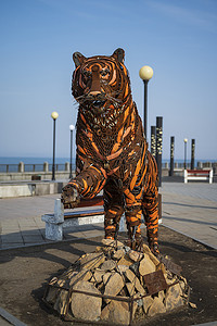 符拉迪沃斯托克堤防上的老虎雕塑