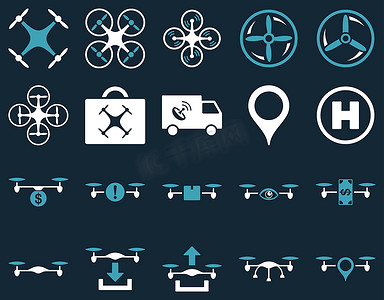 汽车和飞机摄影照片_空中无人机和四轴飞行器工具图标