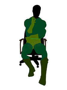 男性超级英雄坐在椅子上插画剪影