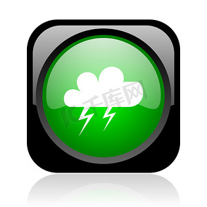 绿色大气摄影照片_天气预报黑色和绿色方形 web 光泽图标