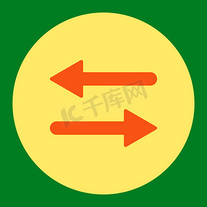 箭头交换水平平面橙色和黄色圆形按钮