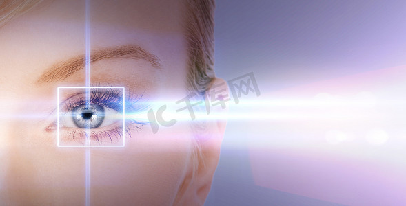 科技框未来摄影照片_带激光矫正框的女人眼