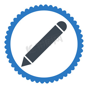 铅笔扁平光滑的蓝色圆形邮票图标
