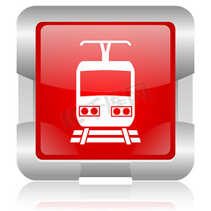 火车红色正方形 web 光泽图标