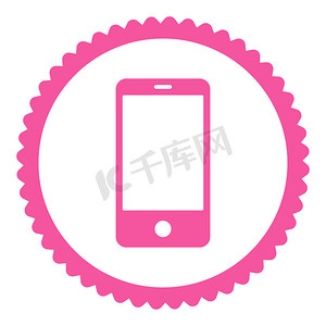 智能手机扁平粉红色圆形邮票图标
