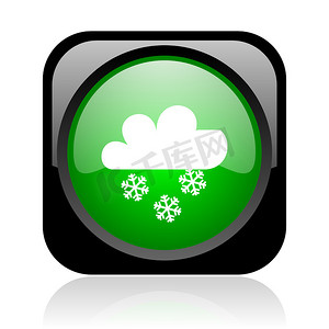 天气预报黑色和绿色方形 web 光泽图标