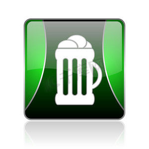啤酒黑色和绿色方形 web 光泽图标