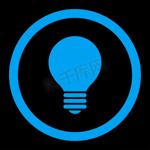 台灯图标摄影照片_电灯泡平面蓝色圆形光栅图标
