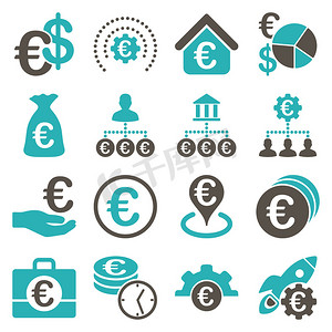 欧元银行业务和服务工具图标